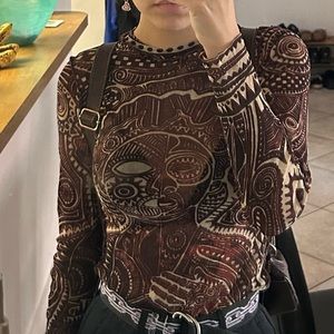 Jean paul gaultier mesh aztec long sleeve top
